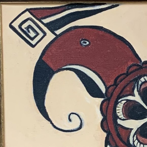 VTG Original Oil Painting Bird Native American Tribal 70s Bohemian Art Signed - Picture 11 of 11